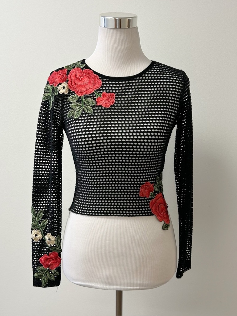 Kiki Riki •  Rose Appliquéd Net Top